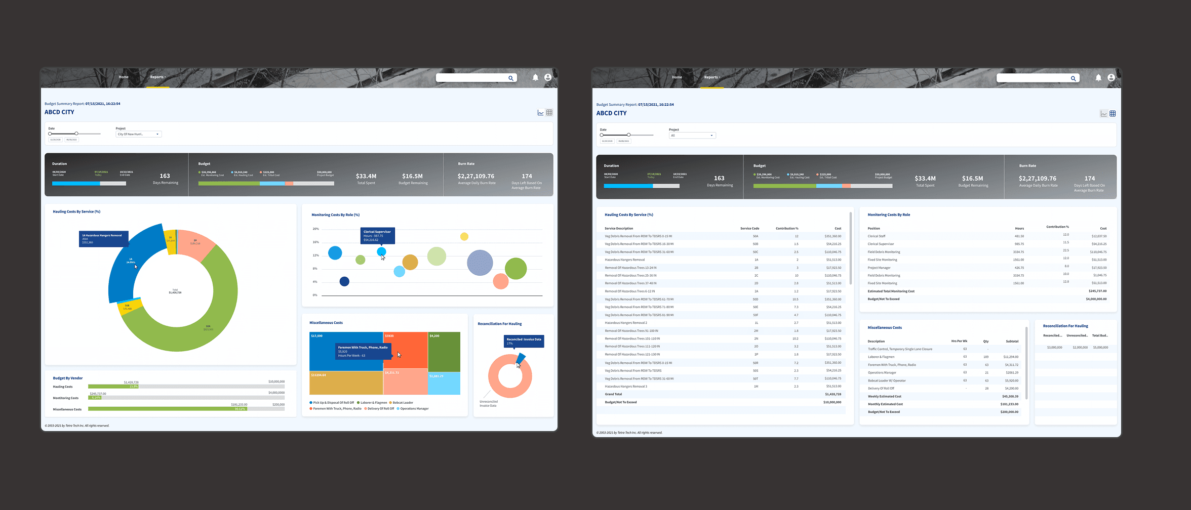 Dual-mode reporting: graph and tabular views of operational data